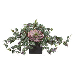 Nearly Natural 8463 11" Artificial Green Echeveria & Wandering Jew Plant in Black Vase