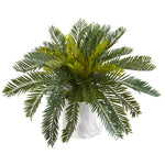 Nearly Natural 8134 16" Artificial Green Cycas Plant in Marble Finished Vase