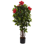 Nearly Natural 5410 4' Artificial Green & Red Hibiscus Tree