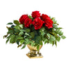 Nearly Natural 1989-RD 14” Rose Artificial Arrangement in Gold Urns