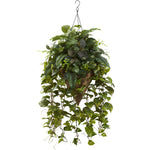 Nearly Natural 6851 36" Artificial Green Vining Mixed Greens with Cone in Hanging Basket