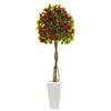 Nearly Natural 5746 6' Artificial Green & Red Bougainvillea Tree in White Tower Planter