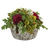 Nearly Natural Roses Bouquet Artificial Arrangement in Oak Vase