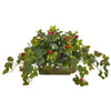 Nearly Natural 8070 16" Artificial Green Strawberry Plant in Decorative Planter