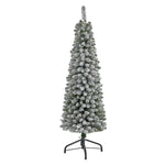 Nearly Natural 5`Flocked Pencil Artificial Christmas Tree with 318 Bendable Branches