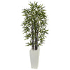 Nearly Natural 5864 5.5' Artificial Green Black Bamboo Tree in White Tower Planter