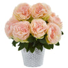 Nearly Natural 15`` Peony Artificial Arrangement in Embossed White Vase