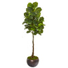 Nearly Natural 9691 66" Artificial Green Real Touch Fiddle Leaf Tree in Metal Bowl