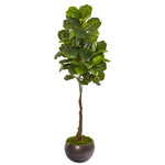 Nearly Natural 9691 66" Artificial Green Real Touch Fiddle Leaf Tree in Metal Bowl