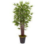 Nearly Natural 9609 74" Artificial Green Bamboo Tree in Metal Planter