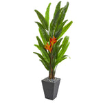 Nearly Natural 9211 6.5' Artificial Green Heliconia Plant in Slate Planter