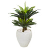 Nearly Natural 9522 33" Artificial Green Double Agave Succulent Plant in White Planter