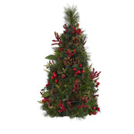 Nearly Natural 2` Mixed Berry and Pine Cone Artificial Christmas Tree with 35 Clear LED Lights