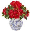 Nearly Natural Amaryllis and Variegated Holly Leaf Artificial Arrangement