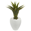 Nearly Natural 8120 2.5' Artificial Green Agave Plant in White Planter