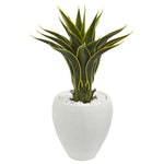 Nearly Natural 8120 2.5' Artificial Green Agave Plant in White Planter