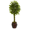 Nearly Natural 5718 4.5' Artificial Green Braided Ficus Tree in Decorative Planter