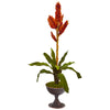 Nearly Natural P1283 26" Artificial Green & Red Tropical Bromeliad Plant in Metal Chalice