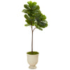 Nearly Natural T1140 64" Artificial Green Real Touch Fiddle Leaf Tree in Decorative Urn 