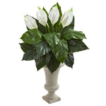 Nearly Natural 8238 26" Artificial Green & White Spathifyllum Plant in Sand Colored Urn