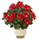 Nearly Natural 8746 22" Artificial Green & Red Hibiscus Plant in White Bowl