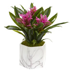 Nearly Natural Bromeliad Artificial Plant in Marble Finished Vase