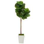 Nearly Natural T2235 62” Fiddle Leaf Artificial Tree in White Metal Planter