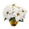 Nearly Natural A1245 13" Artificial White Poinsettia Arrangement in Designer Gold Vase