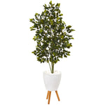 Nearly Natural T1112 5' Artificial Green Ficus Tree in White Planter with Stand