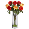 Nearly Natural Roses w/Glass Vase Silk Flower Arrangement