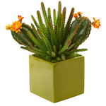 Nearly Natural P1136 10" Artificial Green Mixed Succulent Plant in Green Planter