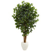 Nearly Natural 5666 6' Artificial Green Ficus Tree in White Planter