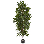 Nearly Natural 9157 6.5' Artificial Green Mango Tree with Black Planter