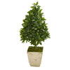 Nearly Natural 9926 34" Artificial Green Sweet Bay Cone Topiary Tree in Country White Planter