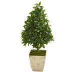 Nearly Natural 9926 34" Artificial Green Sweet Bay Cone Topiary Tree in Country White Planter