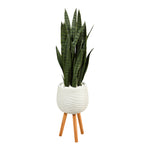 Nearly Natural P1692 46” Sansevieria Artificial Plant in White Planter with Stand