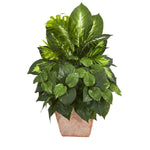 Nearly Natural 8078 21" Artificial Green Mix Greens Dish Garden Plant in Terracotta Planter