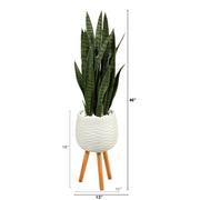 Nearly Natural P1692 46” Sansevieria Artificial Plant in White Planter with Stand