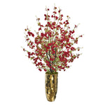 Nearly Natural 33`` Cherry Blossom Artificial Arrangement in Gold Vase