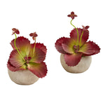 Nearly Natural P1180-S2 7" Artificial Red Succulent Plant in Stone Gray Planter, Set of 2