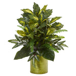 Nearly Natural 6375 27" Artificial Mixed Greens in Green Tin Planter Plant