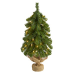 Nearly Natural 2` Alpine Artificial Christmas Tree with 35 Lights, 92 Bendable Branches and a Burlap Planter