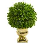 Nearly Natural 9081 17" Artificial Green Eucalyptus Ball Topiary in Gold Urn