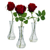 Nearly Natural Rose w/Bud Vase (Set of 3)