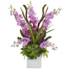 Nearly Natural Delphinium and Succulent Arrangement