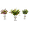 Nearly Natural 8150-S3 14" Artificial Green Eucalyptus & Grass Plant in White Urn, Set of 3