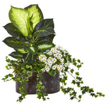 Nearly Natural 8666 29" Artificial Green Golden Dieffenbachia, Ivy & Daisy Plant in Planter