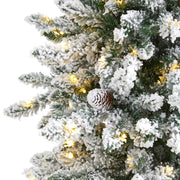 Nearly Natural 6` Flocked Livingston Fir Artificial Christmas Tree with Pine Cones and 300 Clear Warm LED Lights