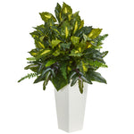 Nearly Natural 6368 35" Artificial Green Mixed Emerald Philodendron Plant in White Tower Planter