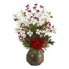 Nearly Natural 31`` Poinsettia, Dogwood and Berry Artificial Arrangement in Designer Vase